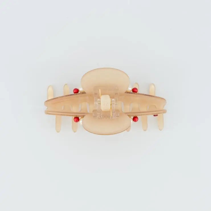 Raffiné Clip-Pearl hair clip-top view-Beige-8.5 cm-Alexandre de paris GCC