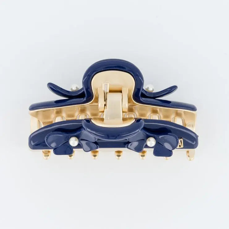 Bluish clip-navy blue hair clip-floral hair claw-alexandre de paris gcc-7.5 cm-vendome clip-eid hair clip