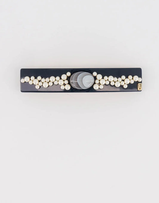 Larme de Perle Barrette-Black-8 cm-clip for hair-front view-alexandre de paris GCC