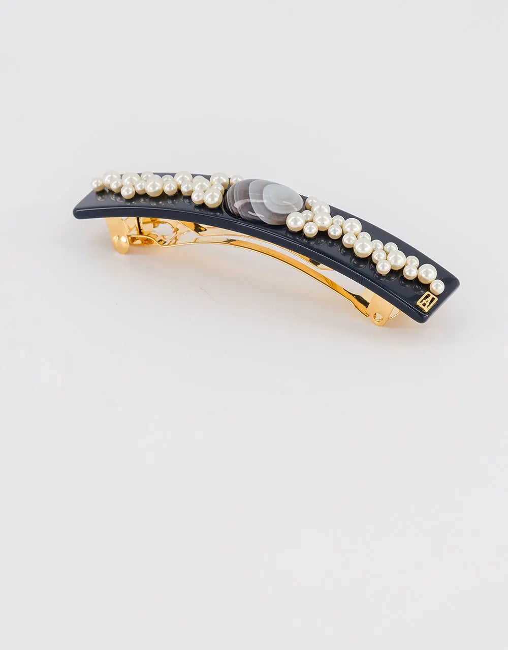 Larme de Perle Barrette-Black-8 cm-clip for hair-Side view-alexandre de paris GCC