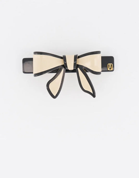 Chic Bow Barrette-Black-Beige-Luxury work wear-8.5cm-Alexandre de paris GCC