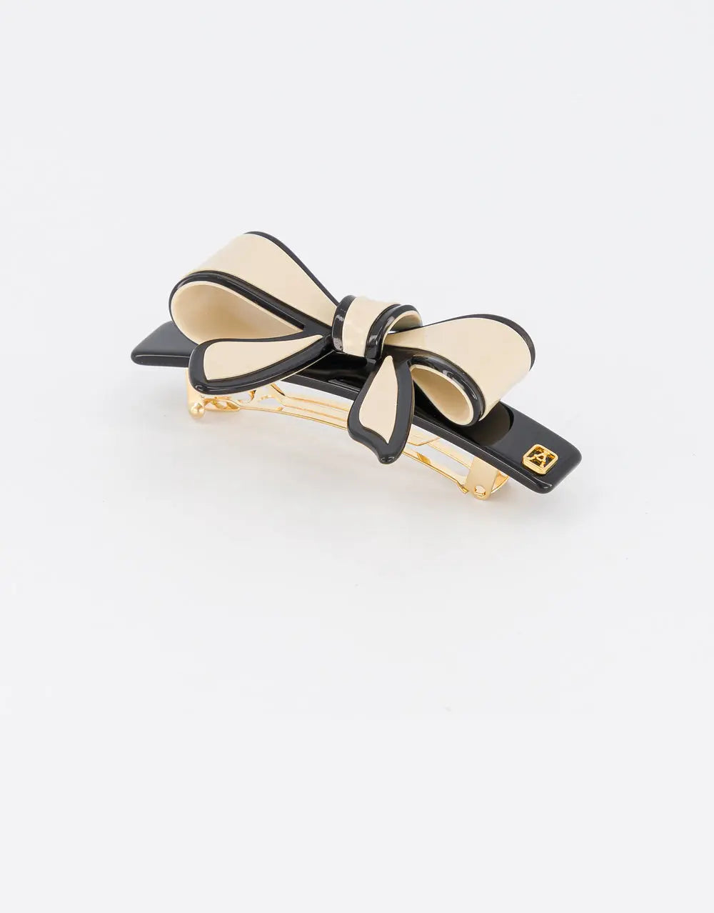 Chic Bow Barrette-Black-Beige-Luxury work wear-8.5cm-Alexandre de paris GCC