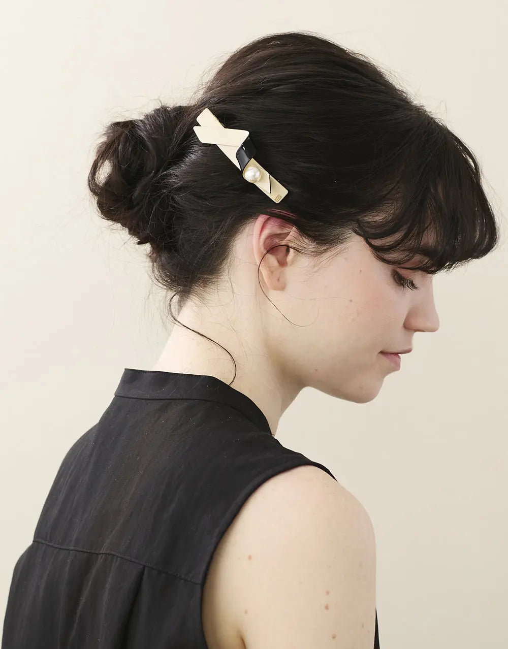 Noirisse Barrette-bow clip-beige-8.5 cm-Alexandre de paris GCC