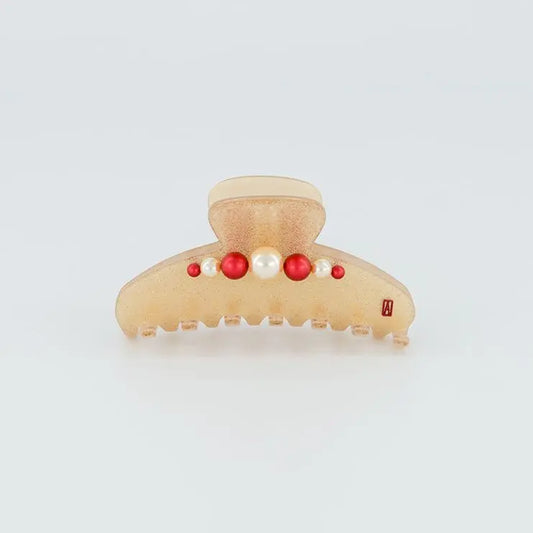 Raffiné Clip-Pearl hair clip-front view-Beige-8.5 cm-Alexandre de paris GCC