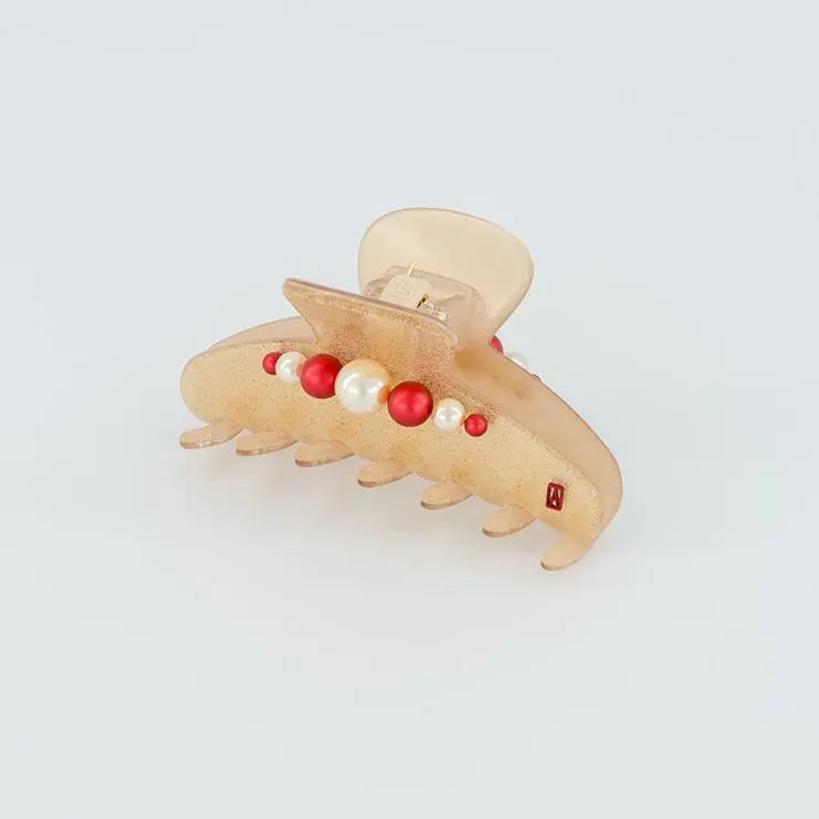 Raffiné Clip-Pearl hair clip-side view-Beige-8.5 cm-Alexandre de paris GCC