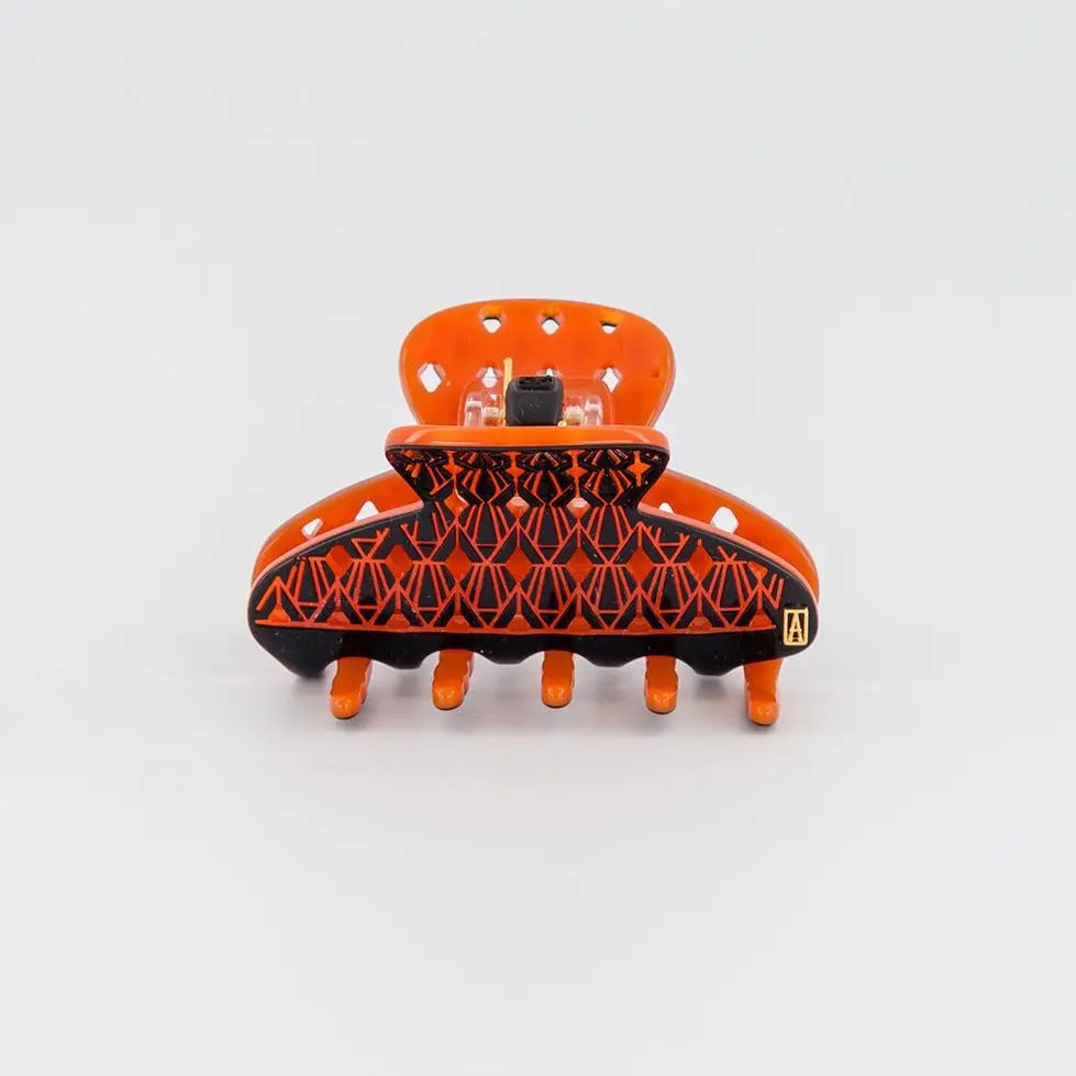 Fleurine clip-Geometric design clip-6 cm-front view-alexandre de paris-orange clip