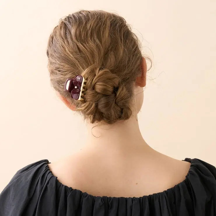 Rubis Perlé Clip - Maroon - 4.5 CM- Eid attire clips-Vendome clip -bow hair clip-Alexandre de Paris GCC