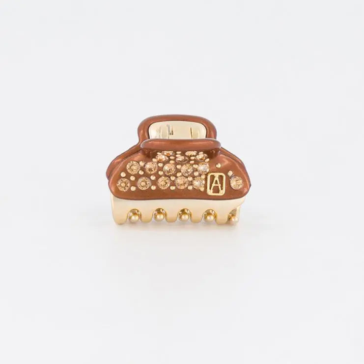 Diane clip-Vendome clip-Brown-3 cm-crystal stones-front view-alexandre de paris  gcc