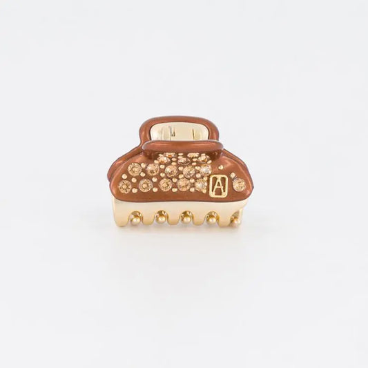 Diane clip-Vendome clip-Brown-3 cm-crystal stones-front view-alexandre de paris  gcc