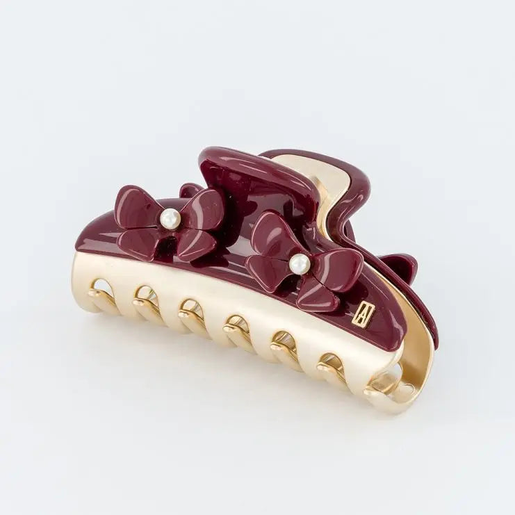Maryanah clip- maroon-Floral hair claw-alexandre de paris gcc-7.5 cm-vendome clip