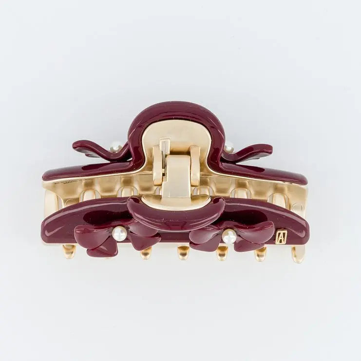 Maryanah clip- maroon-Floral hair claw-alexandre de paris gcc-7.5 cm-vendome clip