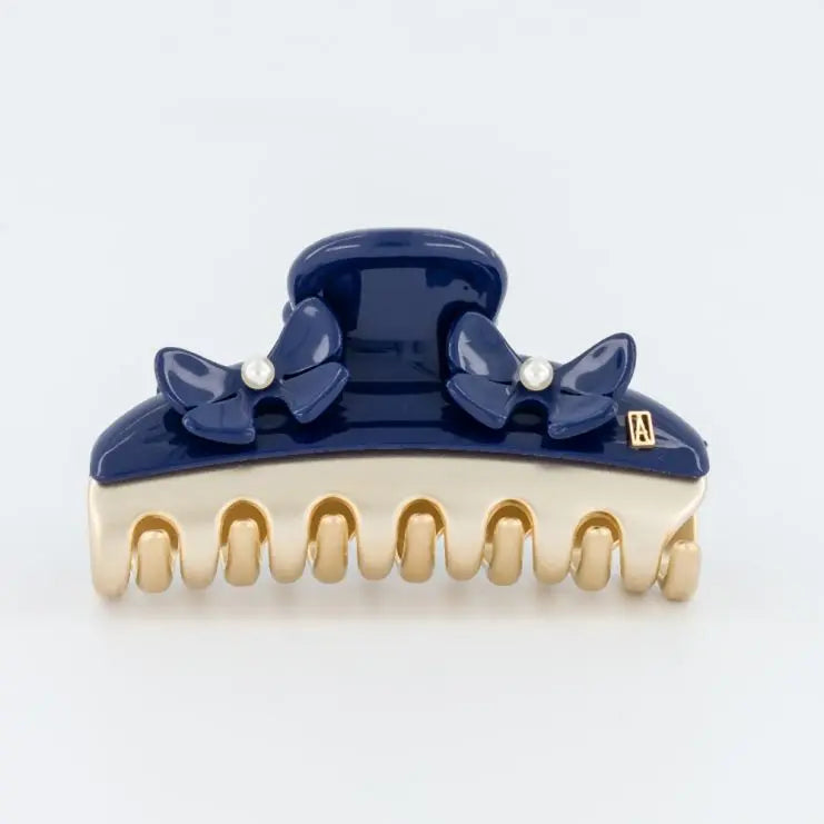 Bluish clip-navy blue hair clip-floral hair claw-alexandre de paris gcc-7.5 cm-vendome clip-eid hair clip