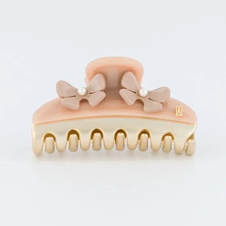 Crème Perlée Clip - Beige floral hair claw - 7.5 Cm- Eid festive-vendome clip-Alexandre de paris Gcc