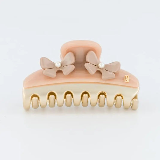 Crème Perlée Clip - Beige floral hair claw - 7.5 Cm- Eid festive-vendome clip-Alexandre de paris Gcc
