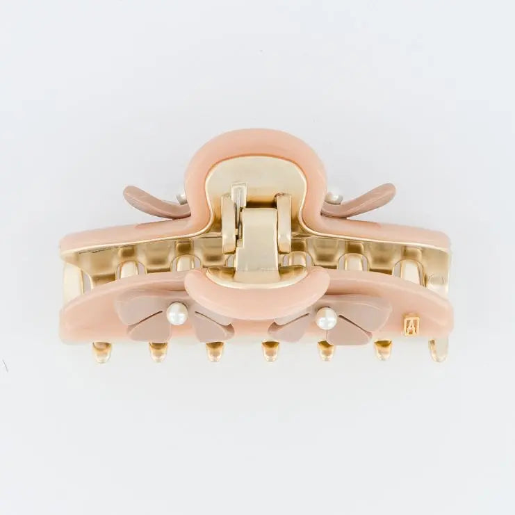 Crème Perlée Clip - Beige floral hair claw - 7.5 Cm- Eid festive-vendome clip-Alexandre de paris Gcc