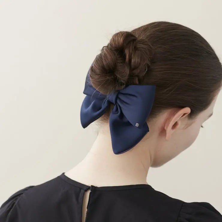 Rêve Satiné Barrette-Blue bow-8.5 cm-Alexandre de paris GCC