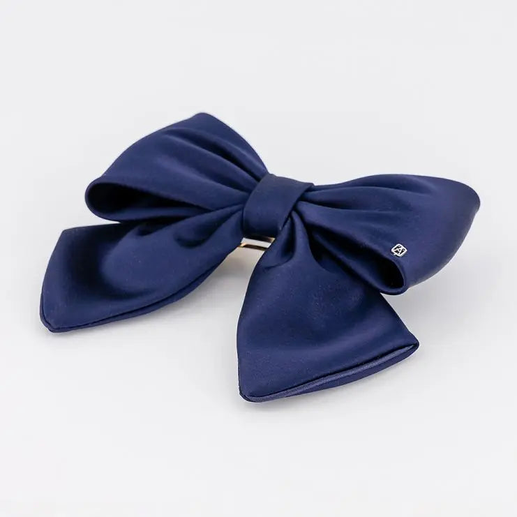 Rêve Satiné Barrette-Blue bow-8.5 cm-Alexandre de paris GCC