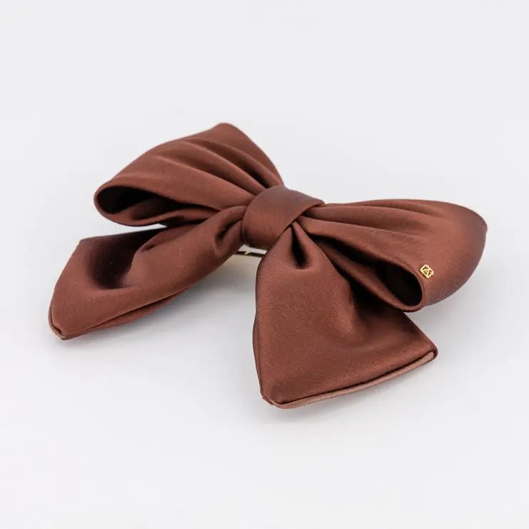 Rêve Satiné Barrette-hair bow-8.5 cm-Marroon-Alexnadre de paris GCC