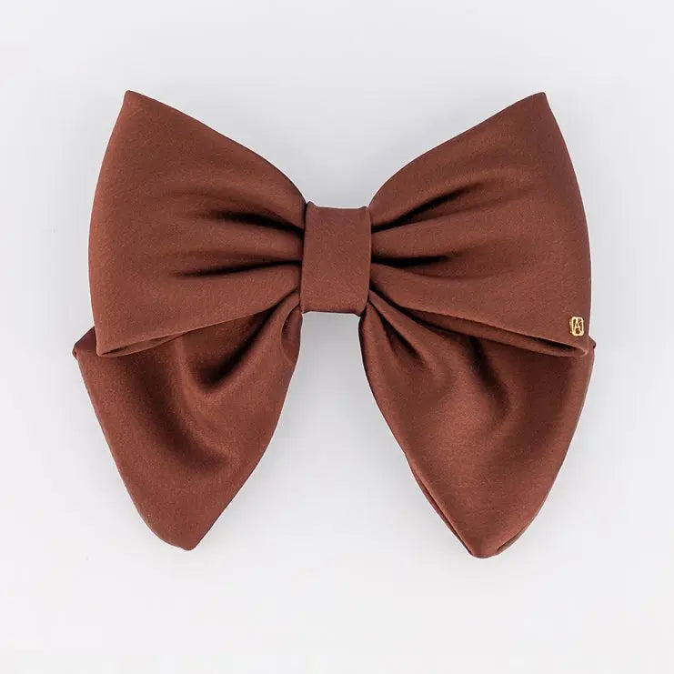 Rêve Satiné Barrette-hair bow-8.5 cm-Marroon-Alexnadre de paris GCC